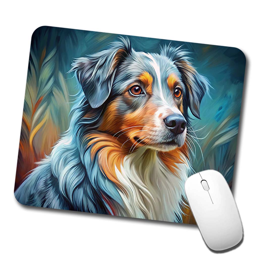 Australian Shepherd Dog Expressionism Art Low Profile Mouse Pad Mat