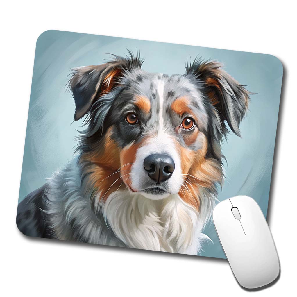 Australian Shepherd Dog Illustration Low Profile Mouse Pad Mat