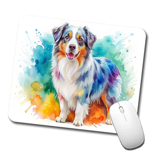Australian Shepherd Dog Watercolor Style Low Profile Mouse Pad Mat