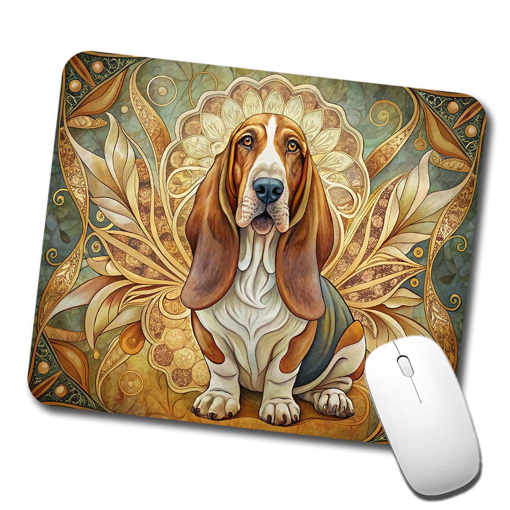 Basset Hound Dog Art Nouveau Low Profile Mouse Pad Mat