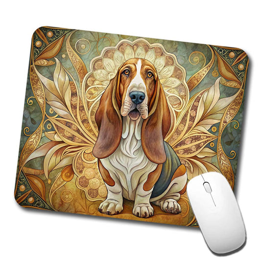 Basset Hound Dog Art Nouveau Low Profile Mouse Pad Mat