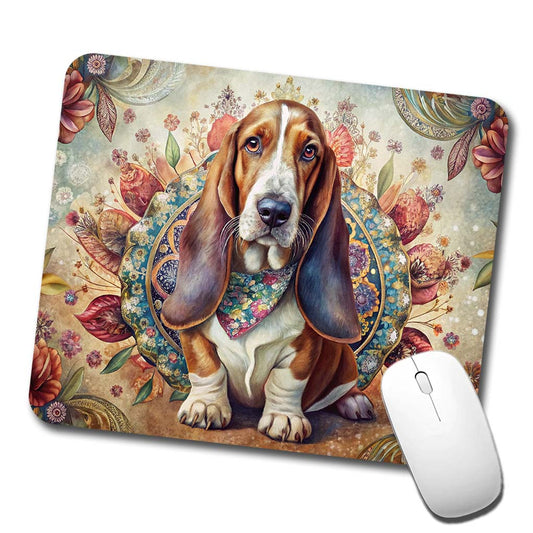Basset Hound Dog French Bohemian Art Low Profile Mouse Pad Mat