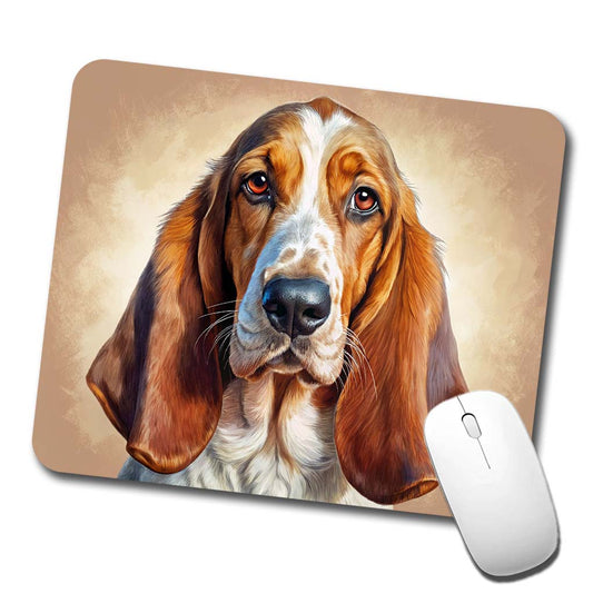 Basset Hound Dog Illustration Low Profile Mouse Pad Mat