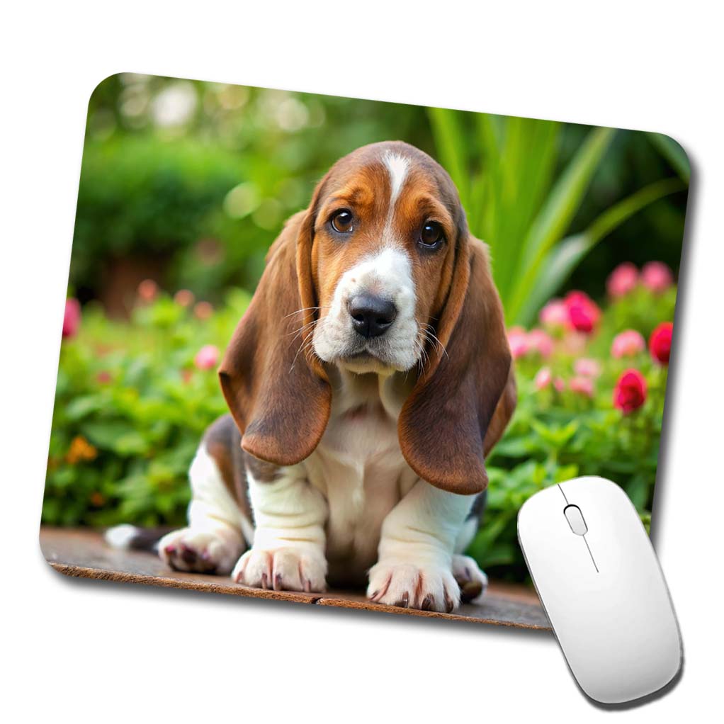 Basset Hound Dog Puppy Photo Low Profile Mouse Pad Mat