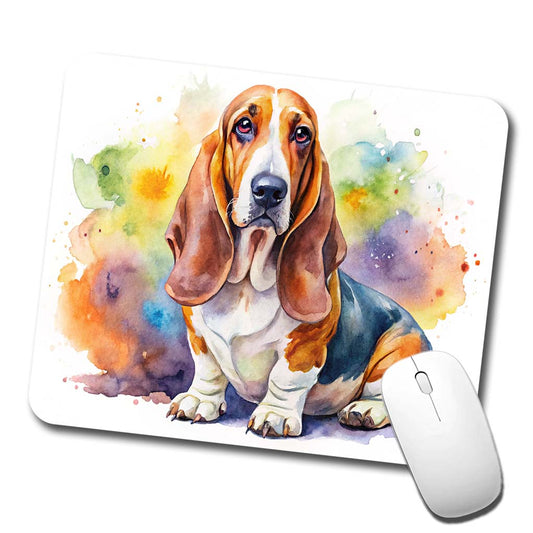 Basset Hound Dog Watercolor Style Low Profile Mouse Pad Mat