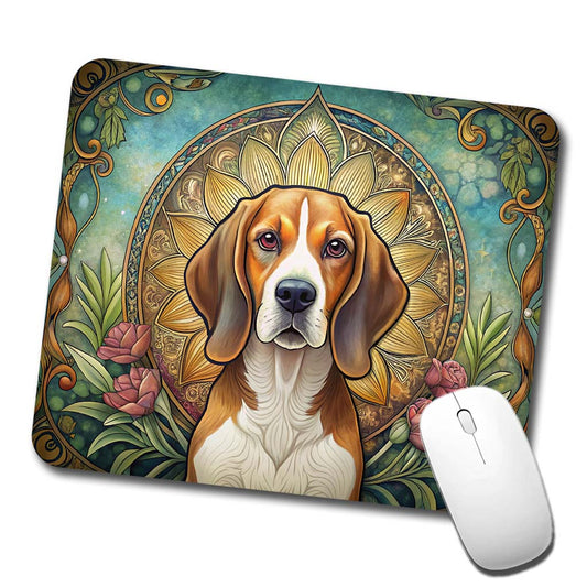 Beagle Dog Art Nouveau Low Profile Mouse Pad Mat
