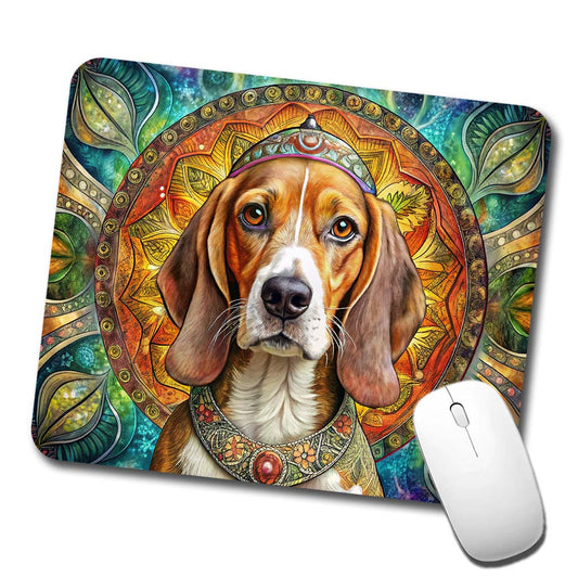 Beagle Dog Bohemian Art Low Profile Mouse Pad Mat