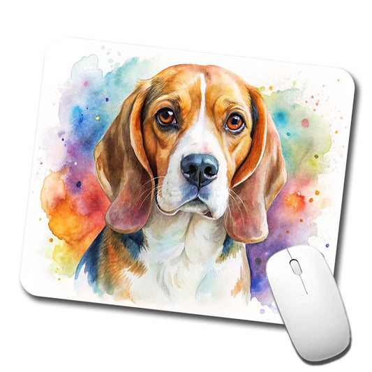 Beagle Dog Watercolor Style Low Profile Mouse Pad Mat