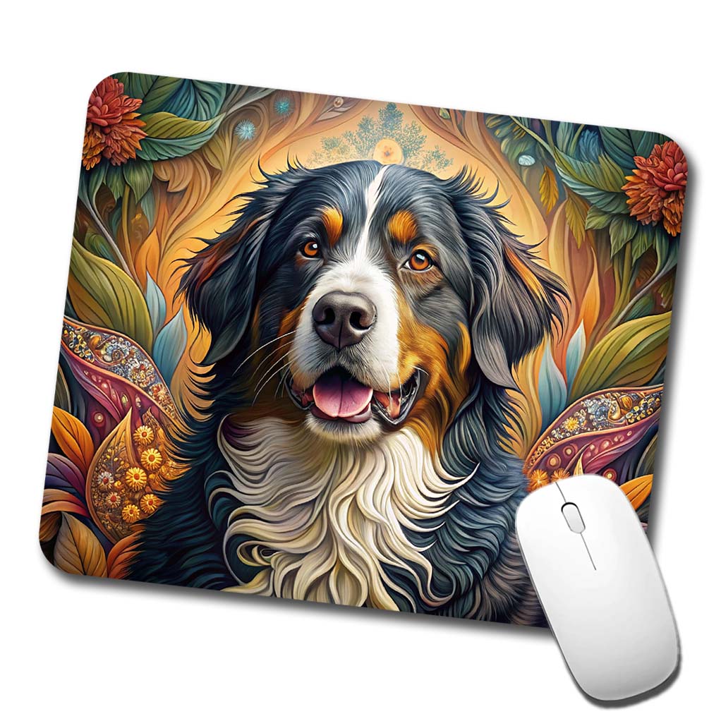 Bernese Mountain Dog Bohemian Art Low Profile Mouse Pad Mat