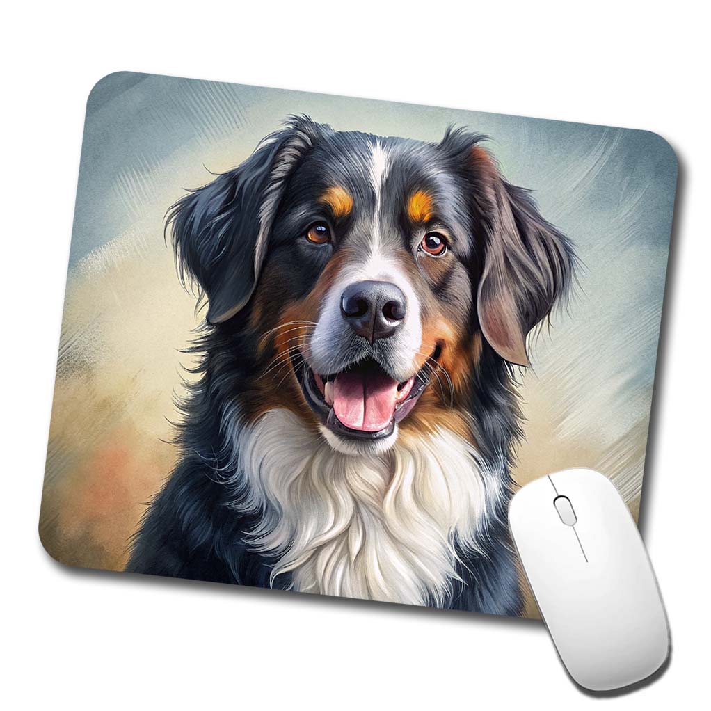 Bernese Mountain Dog Illustration Low Profile Mouse Pad Mat