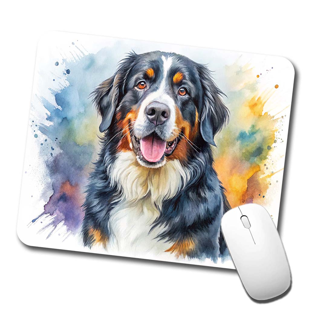 Bernese Mountain Dog Watercolor Style Low Profile Mouse Pad Mat