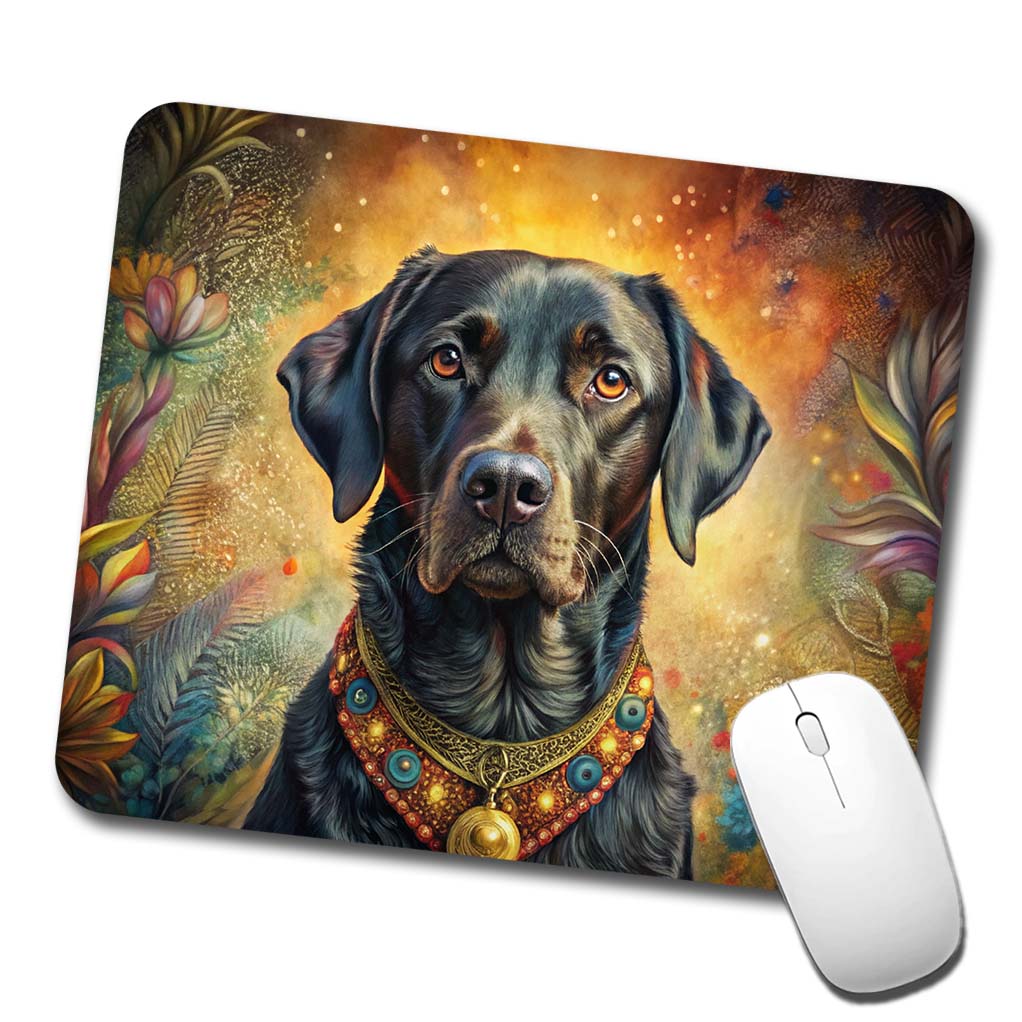 Black Labrador Retriever Dog Bohemian Art Low Profile Mouse Pad Mat