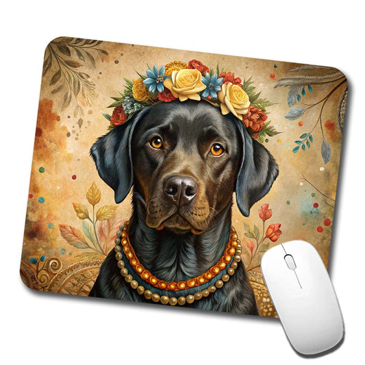 Black Labrador Retriever Dog French Bohemian Art Low Profile Mouse Pad Mat