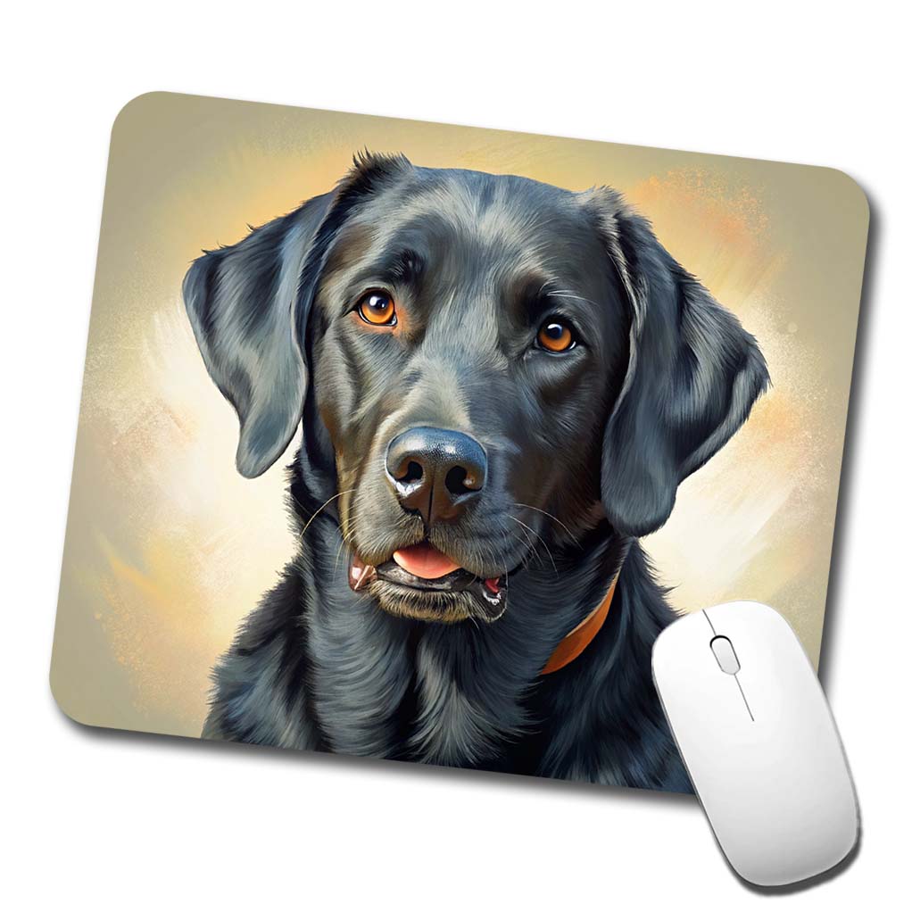 Black Labrador Retriever Dog Illustration Low Profile Mouse Pad Mat