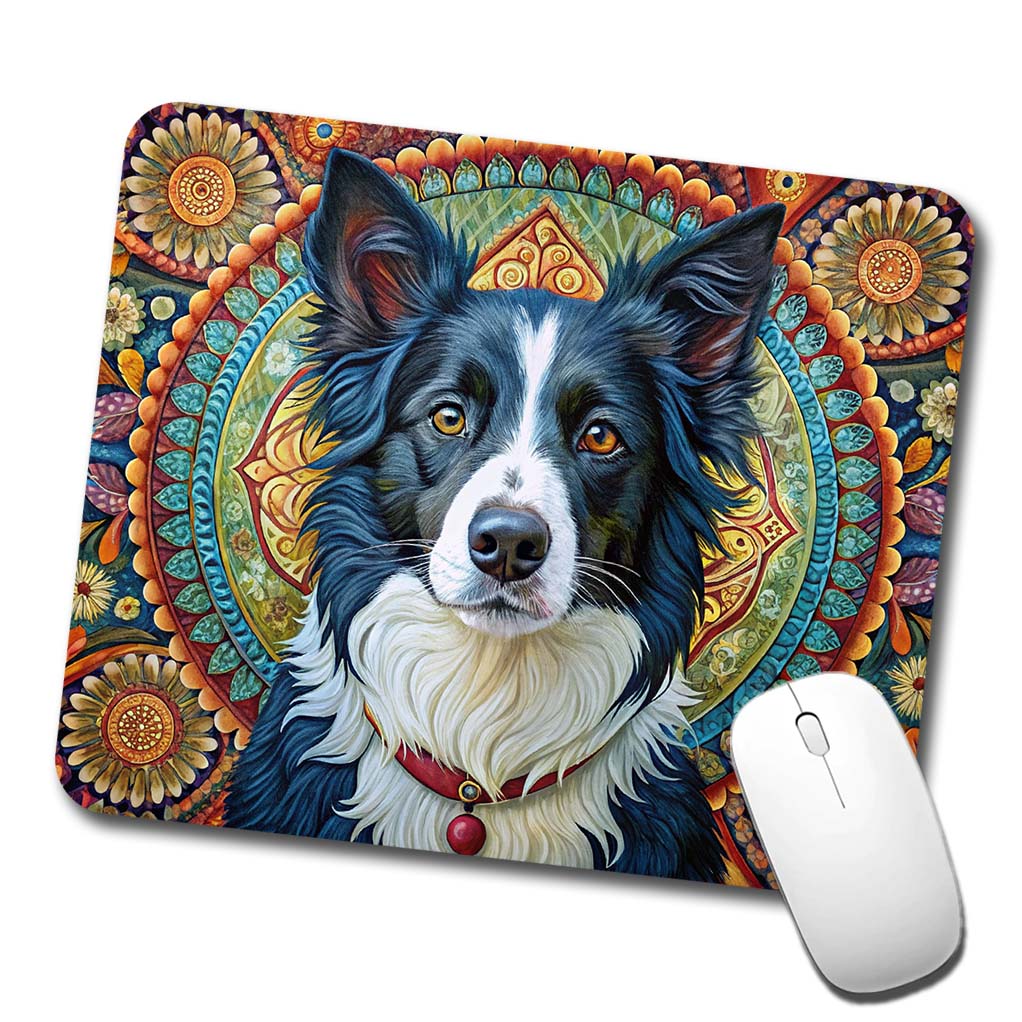 Border Collie Dog Bohemian Art Low Profile Mouse Pad Mat