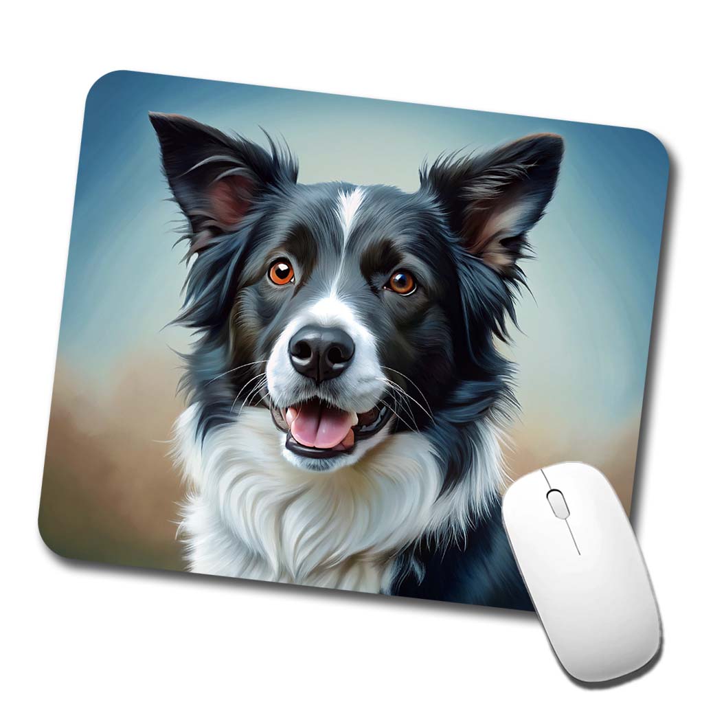 Border Collie Dog Illustration Low Profile Mouse Pad Mat
