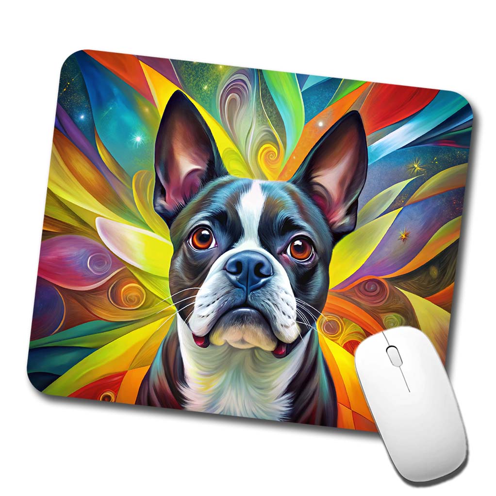 Boston Terrier Dog Abstract Art Low Profile Mouse Pad Mat