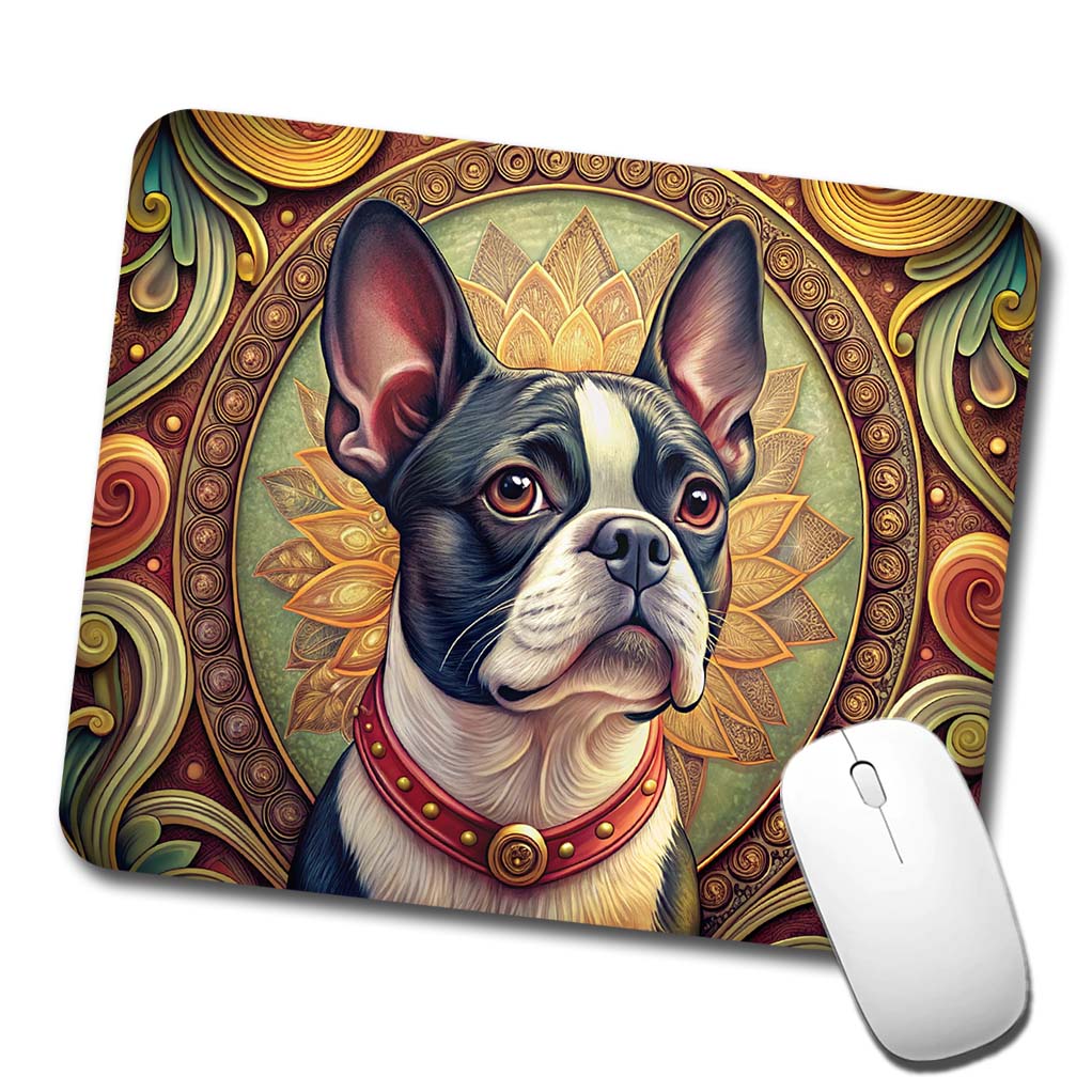 Boston Terrier Dog Art Nouveau Low Profile Mouse Pad Mat