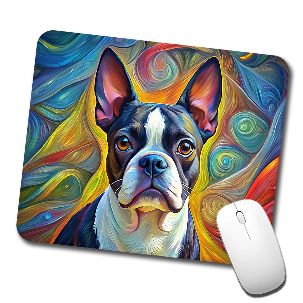 Boston Terrier Dog Expressionism Art Low Profile Mouse Pad Mat