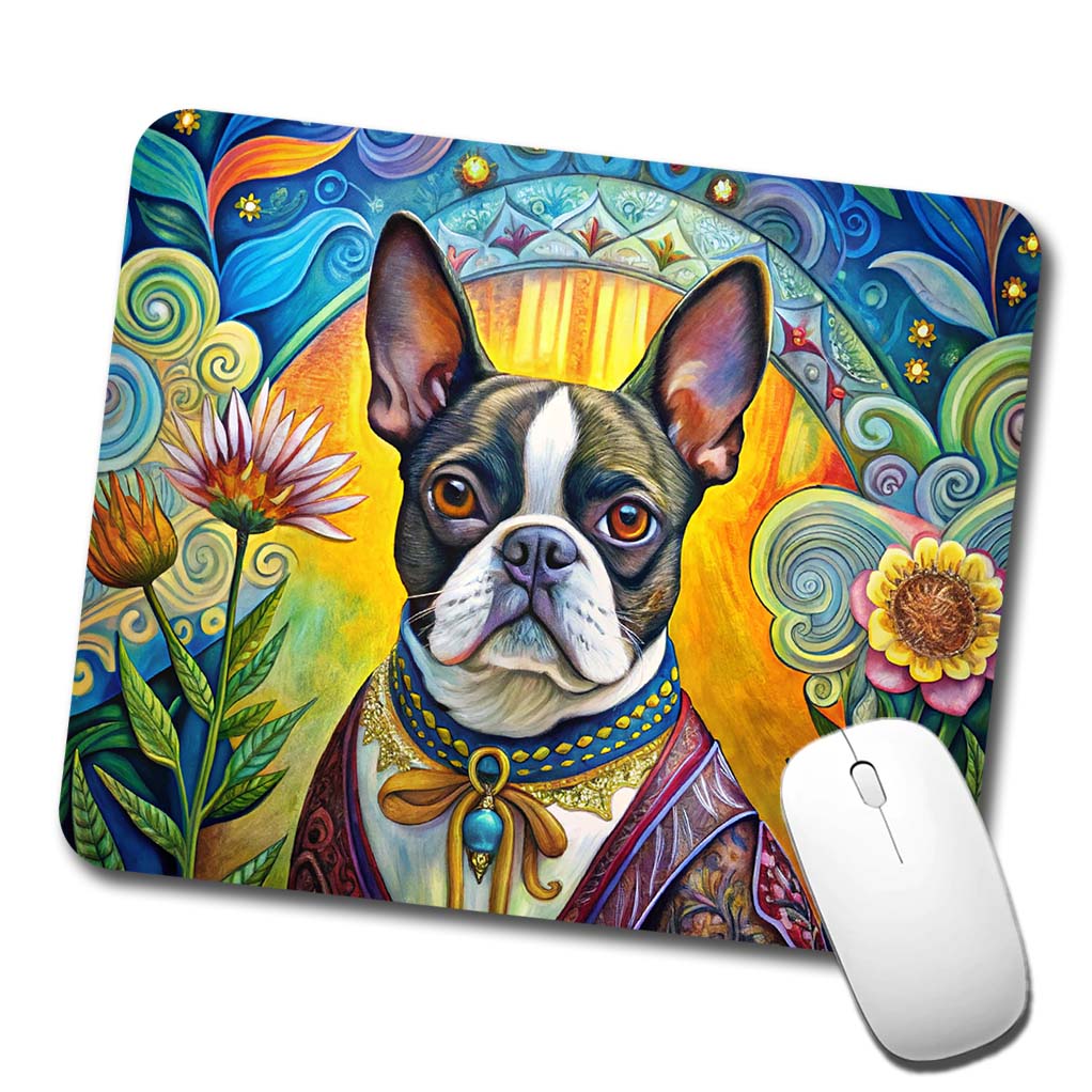 Boston Terrier Dog French Bohemian Art Low Profile Mouse Pad Mat