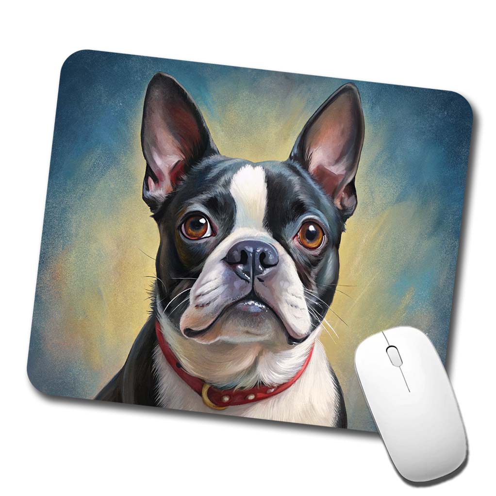 Boston Terrier Dog Illustration Low Profile Mouse Pad Mat