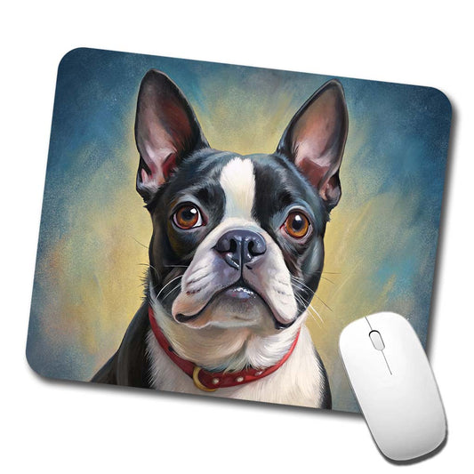 Boston Terrier Dog Illustration Low Profile Mouse Pad Mat