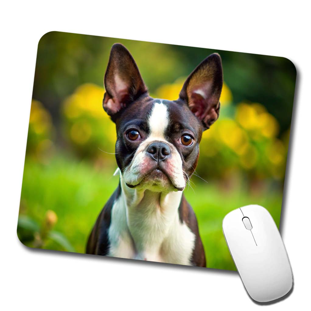 Boston Terrier Dog Photo Low Profile Mouse Pad Mat