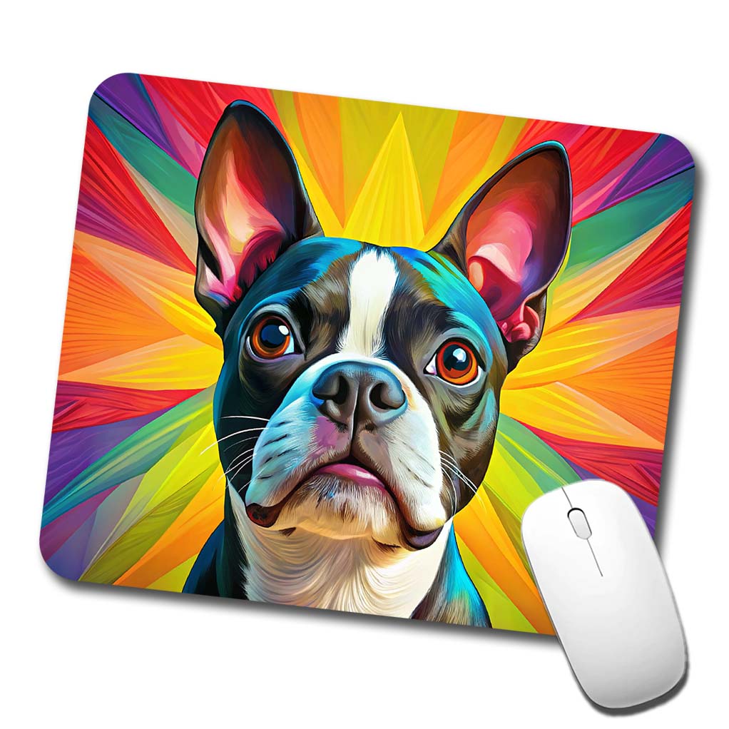 Boston Terrier Dog Pop Art Low Profile Mouse Pad Mat