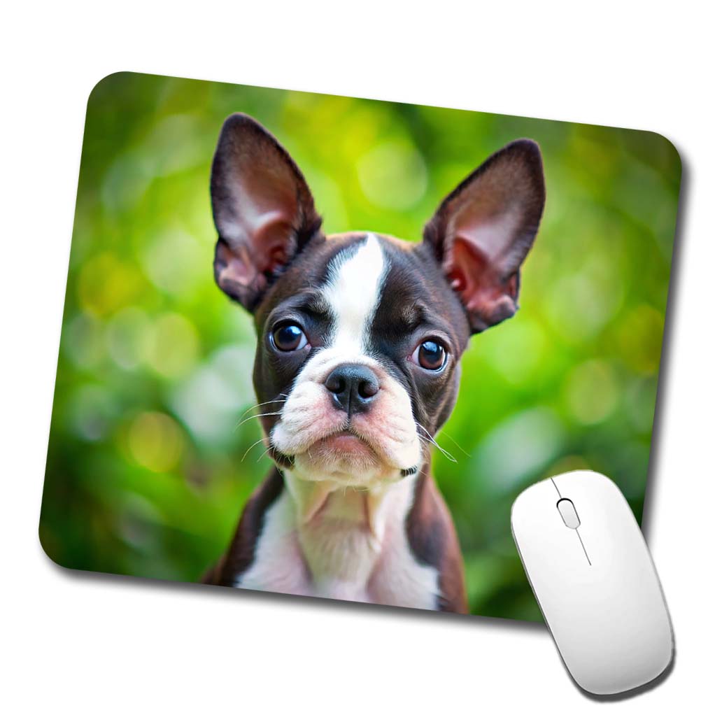 Boston Terrier Dog Puppy Photo Low Profile Mouse Pad Mat