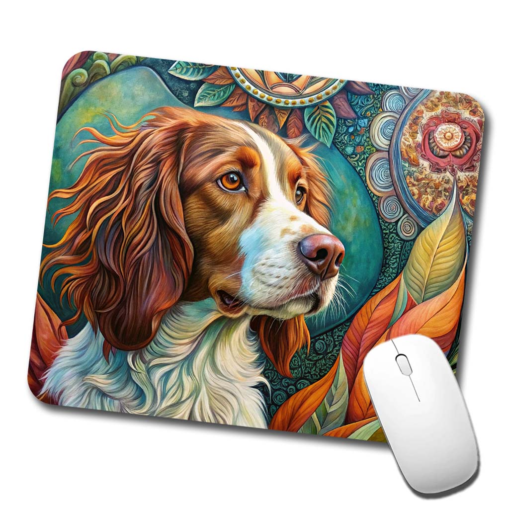 Brittany Spaniel Dog Bohemian Art Low Profile Mouse Pad Mat