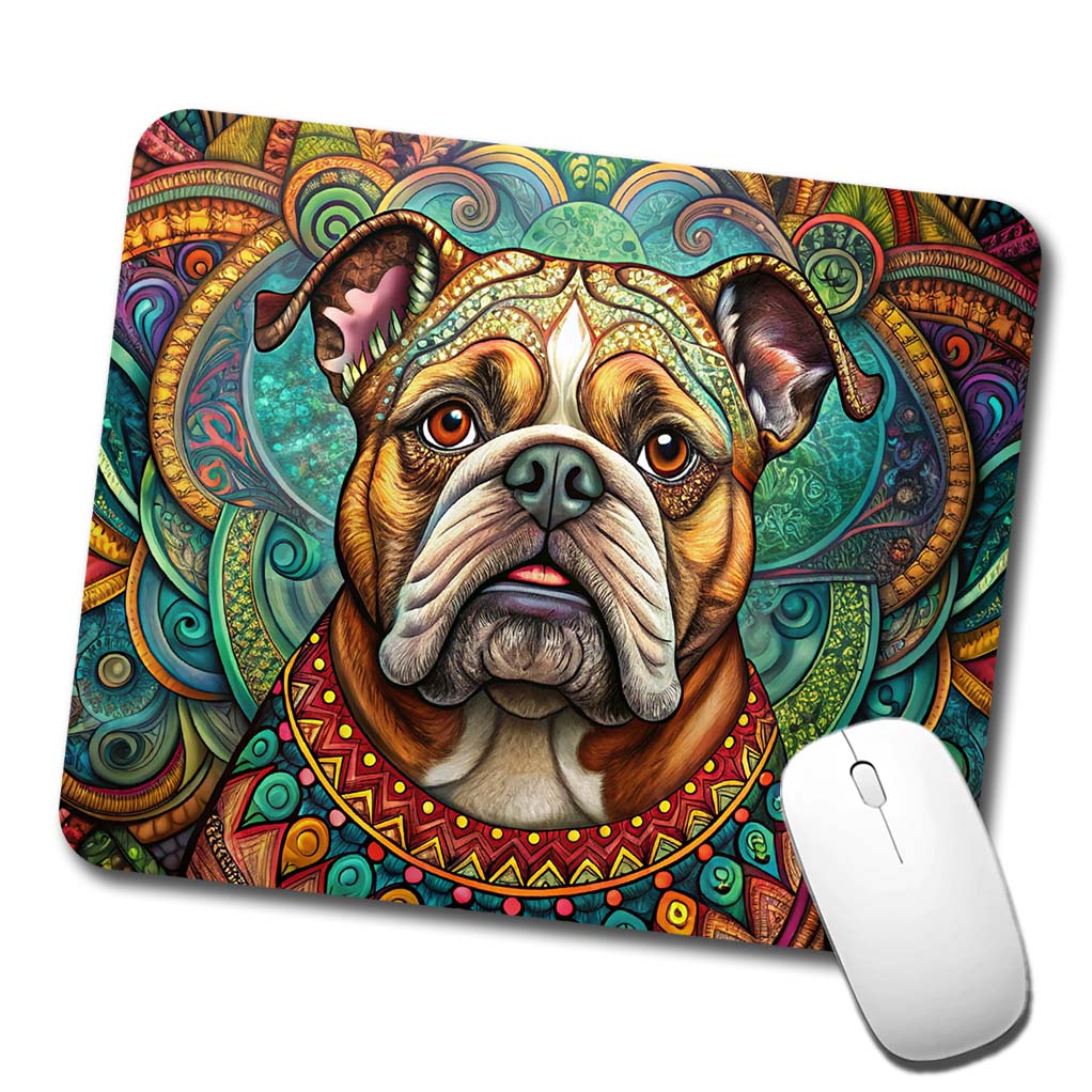 Bulldog Dog Bohemian Art Low Profile Mouse Pad Mat