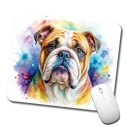 Bulldog Dog Watercolor Style Low Profile Mouse Pad Mat