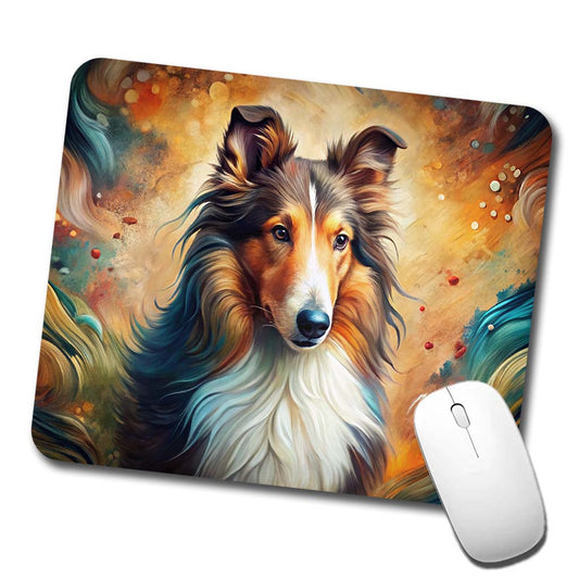 Collie Dog Abstract Art Low Profile Mouse Pad Mat