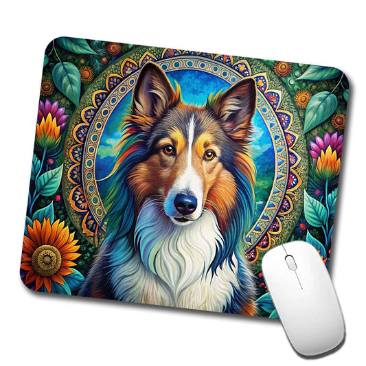 Collie Dog Bohemian Art Low Profile Mouse Pad Mat