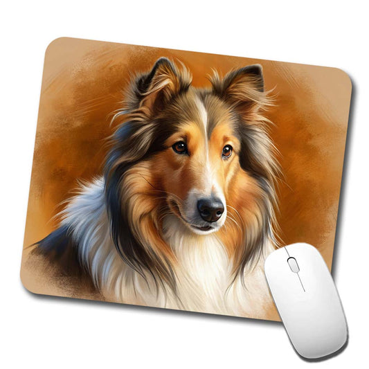 Collie Dog Illustration Low Profile Mouse Pad Mat