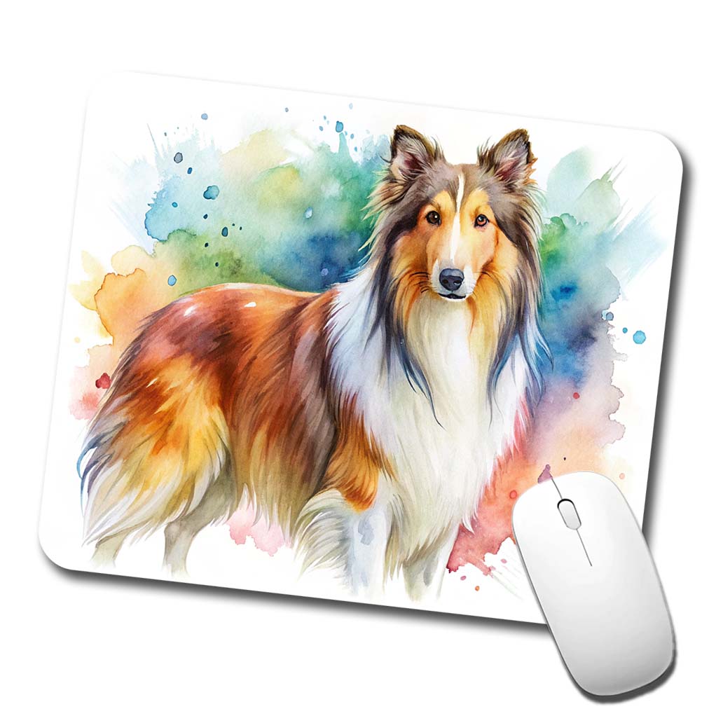 Collie Dog Watercolor Style Low Profile Mouse Pad Mat