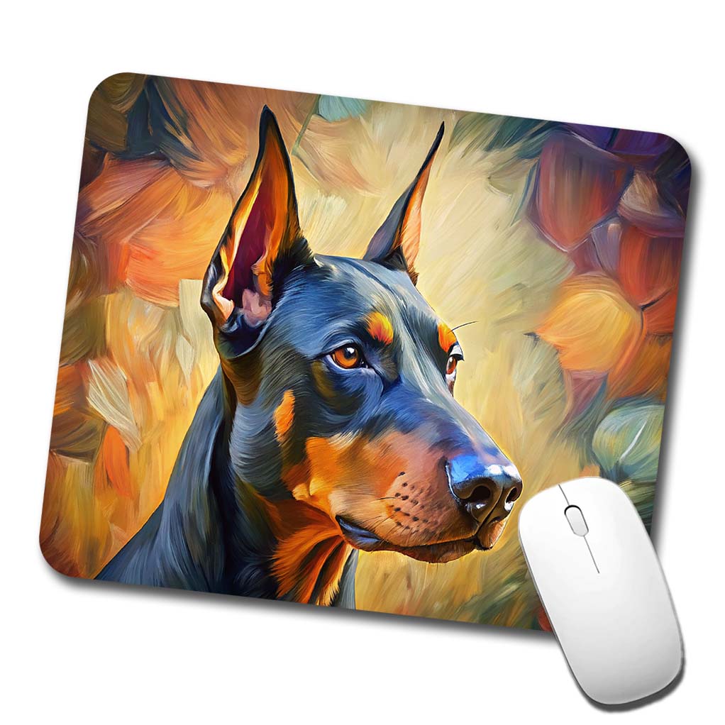 Doberman Pinscher Dog Expressionism Art Low Profile Mouse Pad Mat