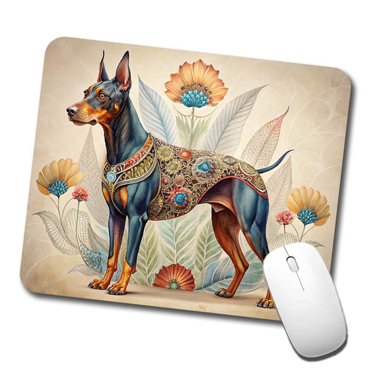 Doberman Pinscher Dog French Bohemian Art Low Profile Mouse Pad Mat