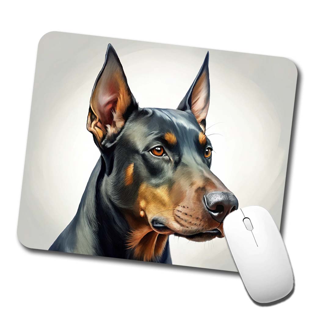Doberman Pinscher Dog Illustration Low Profile Mouse Pad Mat