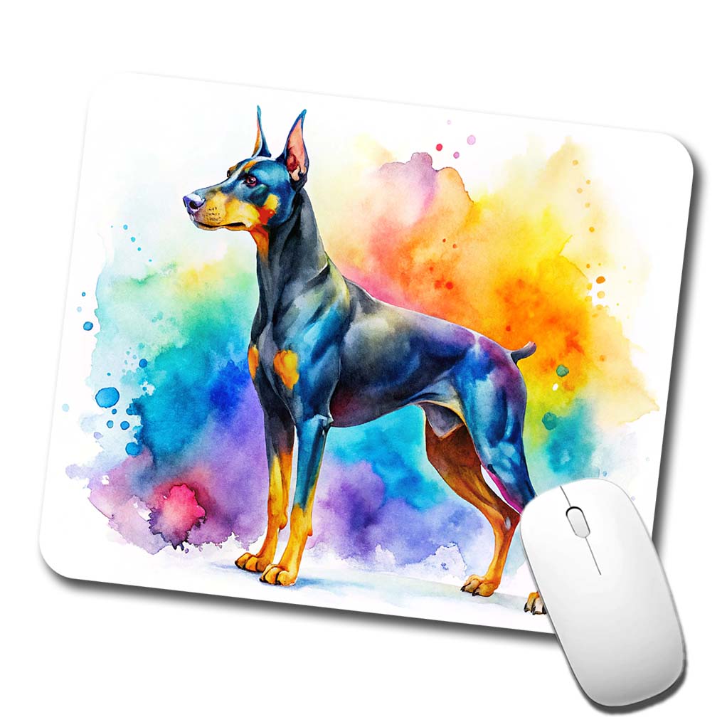 Doberman Pinscher Dog Watercolor Style Low Profile Mouse Pad Mat