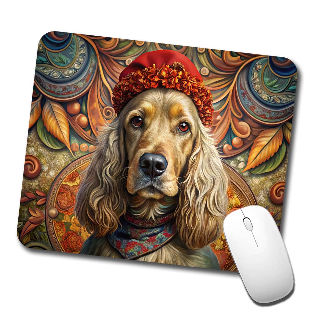 English Cocker Spaniel Dog French Bohemian Art Low Profile Mouse Pad Mat