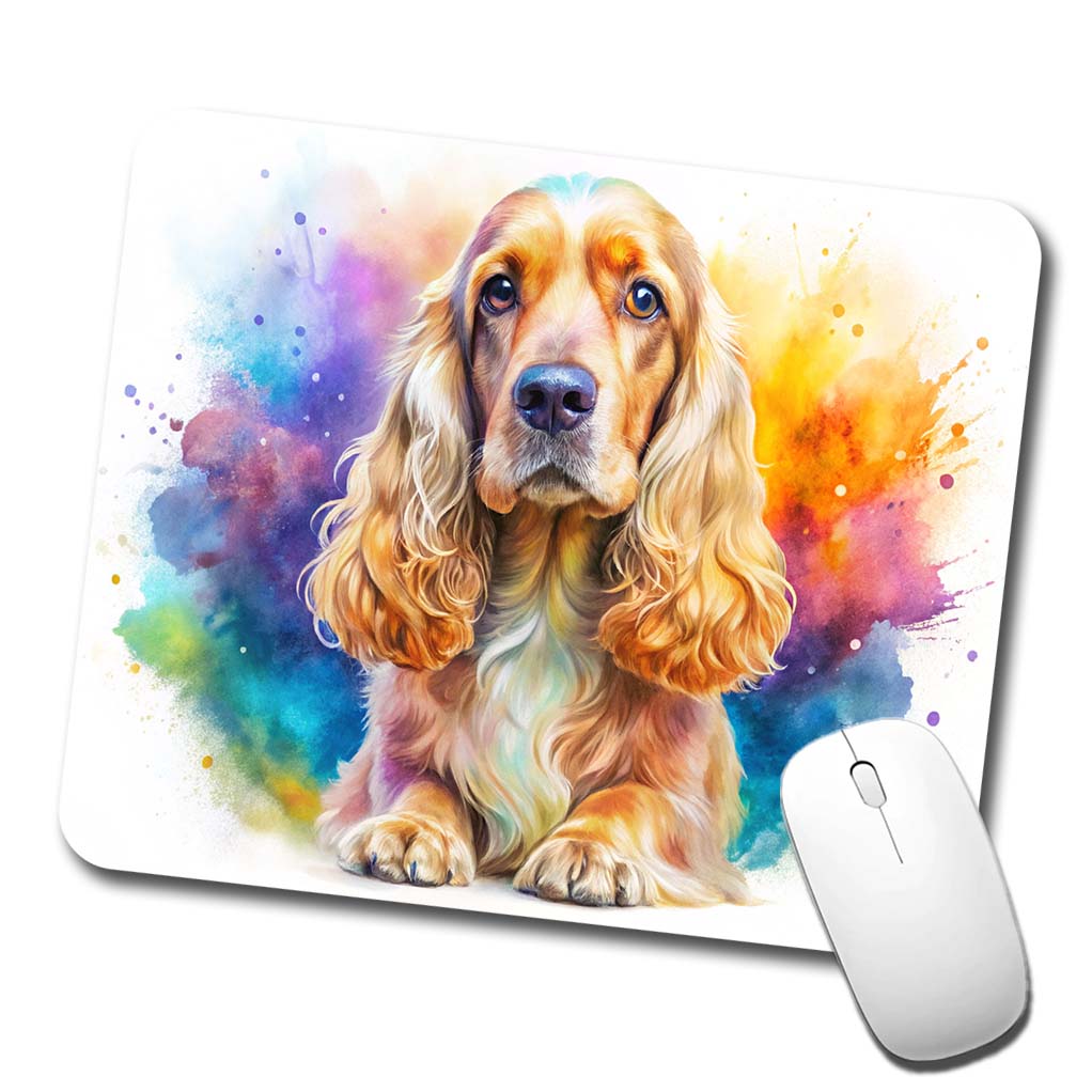 English Cocker Spaniel Dog Watercolor Style Low Profile Mouse Pad Mat