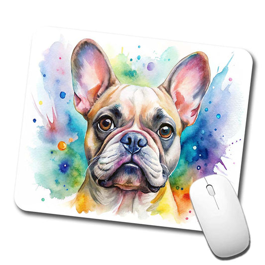 French Bulldog Frenchie Dog Watercolor Style Low Profile Mouse Pad Mat