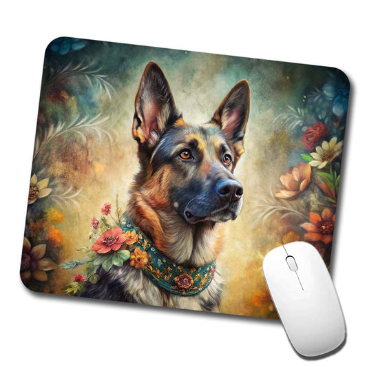 German Shepherd Dog French Bohemian Art Low Profile Mouse Pad Mat