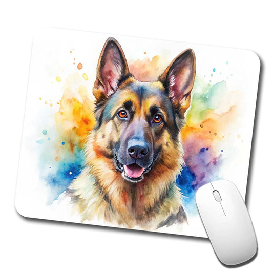 German Shepherd Dog Watercolor Style Low Profile Mouse Pad Mat