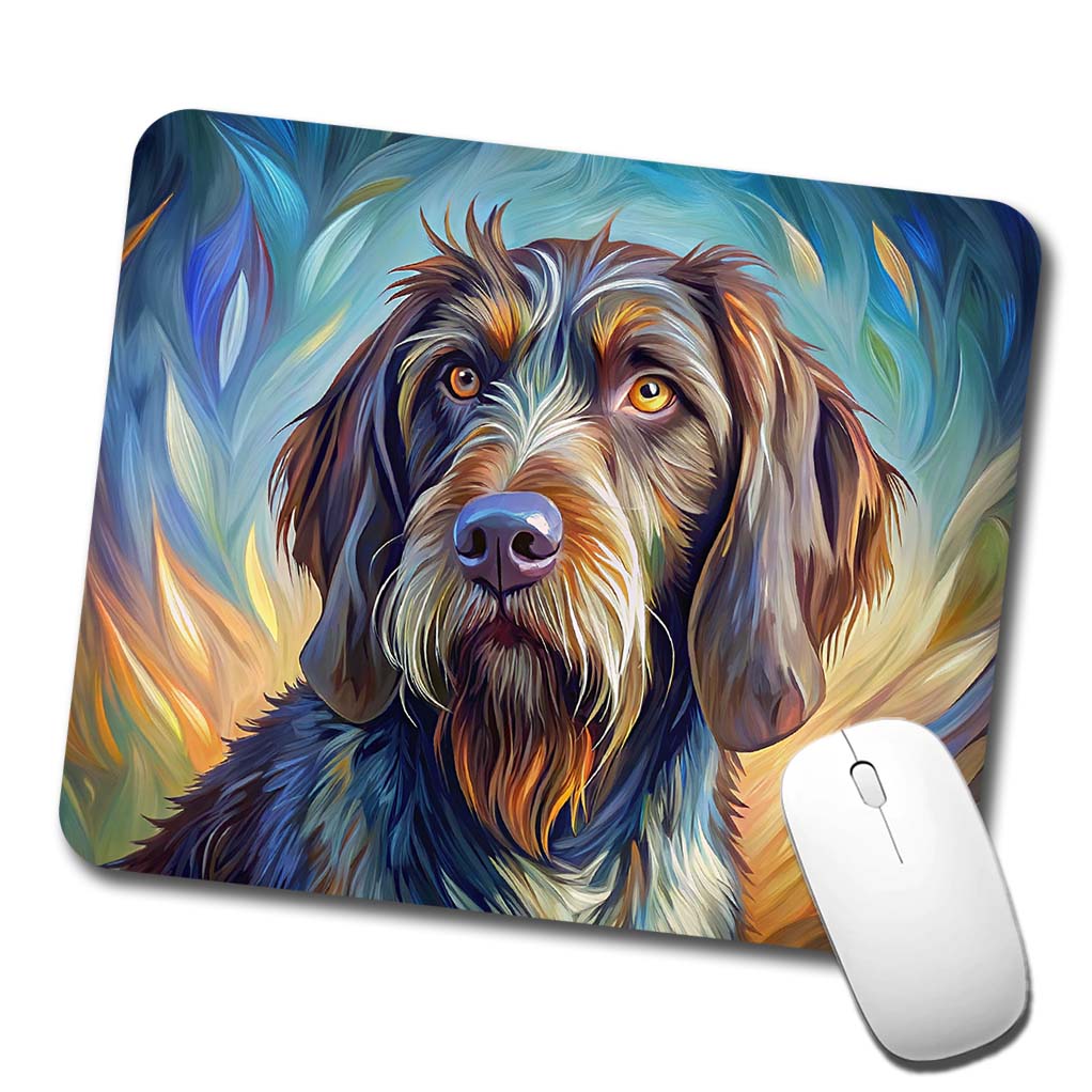 German Wirehaired Pointer Dog Expressionism Art Low Profile Mouse Pad Mat