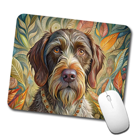 German Wirehaired Pointer Dog French Bohemian Art Low Profile Mouse Pad Mat