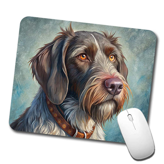 German Wirehaired Pointer Dog Illustration Low Profile Mouse Pad Mat