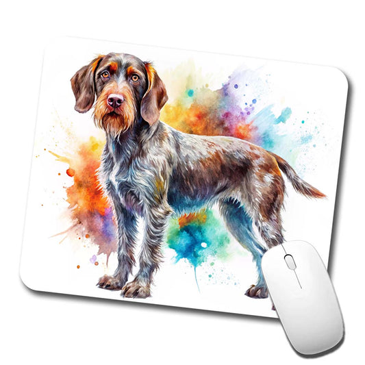 German Wirehaired Pointer Dog Watercolor Style Low Profile Mouse Pad Mat