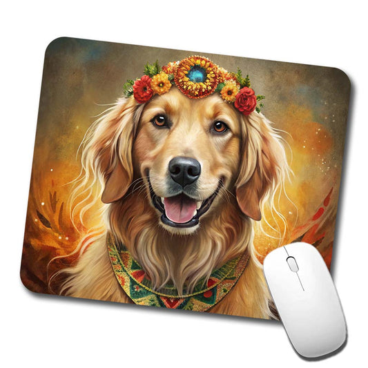 Golden Retriever Dog Bohemian Art Low Profile Mouse Pad Mat